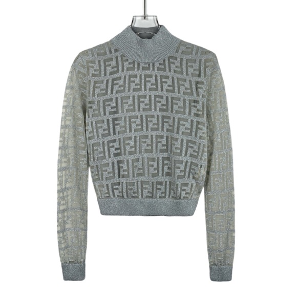 Fendi Silver and Gray Monogram Turtleneck Sweater - Picture 1 of 7